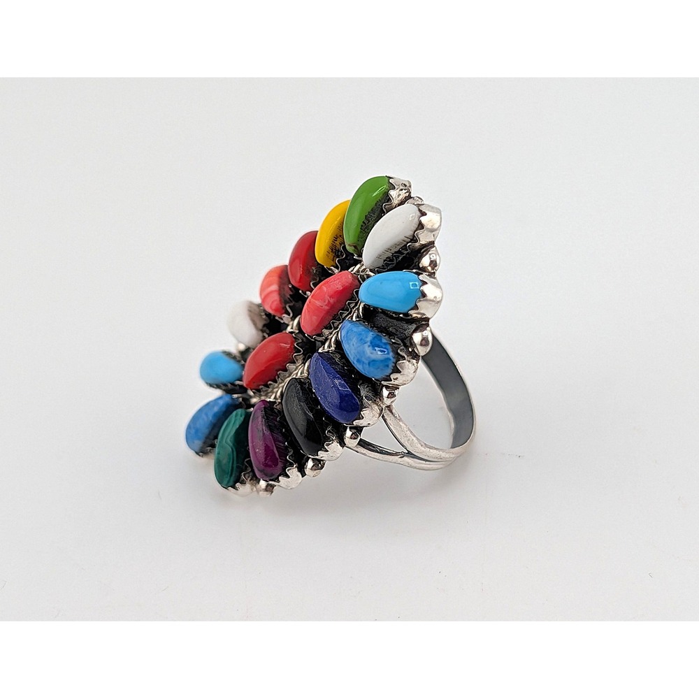 Handmade Navajo Cluster Ring Size 8.75US - Women's Southwest Jewelry ** - Picture 4 of 9
